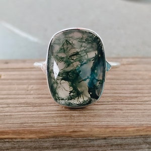 Boho ring - Bazel ring - moss agate silver ring - 925 Silver ring - Boho silver ring - moss agate ring - Christmas Gift - free shipping