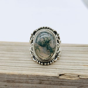 Moss Agate Sterling Silver Ring - Boho Statement Ring - Hand Crafted Bohemian Ring - Bohemian Ring -  Moss Agate Ring - Rings - Gift for her