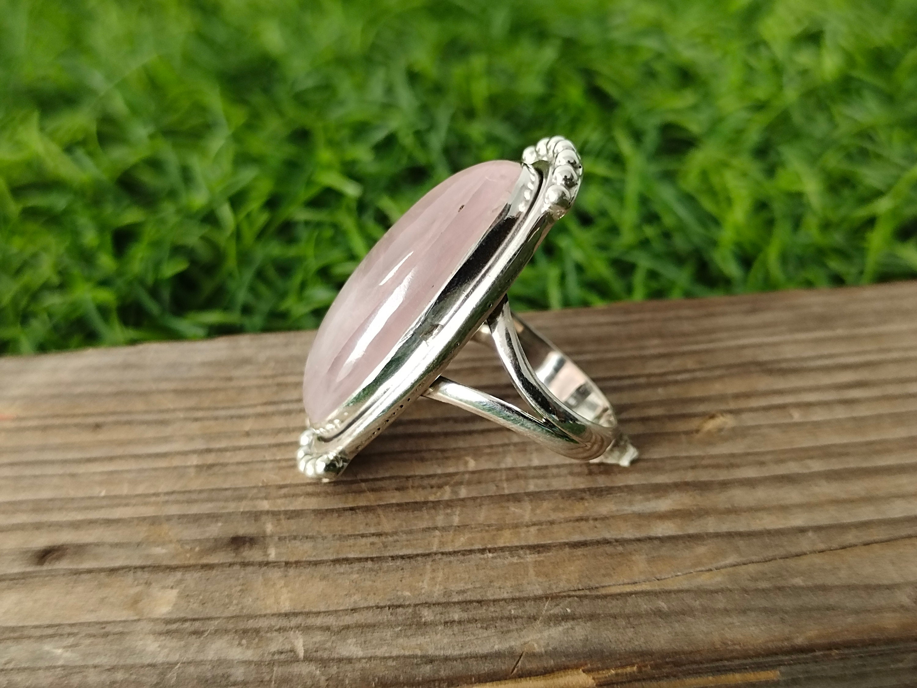 Rose Quartz Middle Finger Ring Handmade Silver Bohemian Ring Etsy