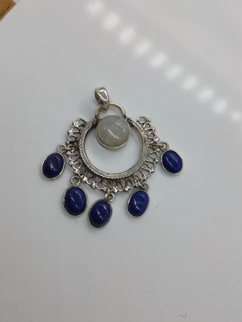 Rainbow Moonstone Pendant with lapis Stone bells Gorgeous Handmade Rainbow Moonstone Pendant Boho Pendant Gift for Her