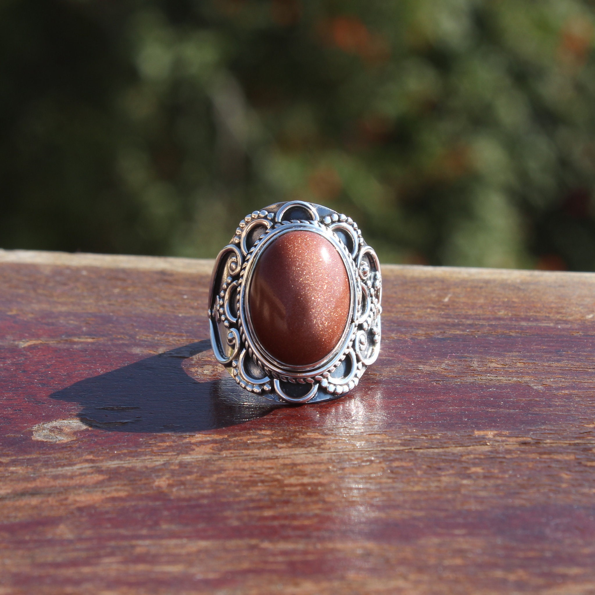 Boho Statement Ring sun Stone Sterling Silver Ring Hand - Etsy