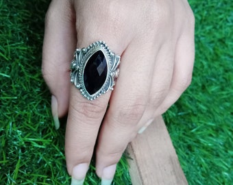 Black Onyx  Boho Statement Sterling silver Ring -Black Onyx Gemstone - Hand Crafted Ring -Bohemian Ring Black Onyx Ring -Rings -Gift for her