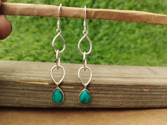 Details about   Sterling Silver Natural TURQUOISE & LAPIS Long Dangle Earrings...Handmade USA 