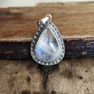 Rainbow Moonstone Pendant in Solid 925-Sterling Silver | Gorgeous Handmade Rainbow Moonstone Pendant | Boho Pendant Gift for Her