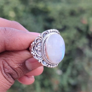 Moonstone Boho Ring Rainbow Moonstone Sterling Silver Ring statement ring free shipping ring minimalist handmade jewelry gift bestseller image 5