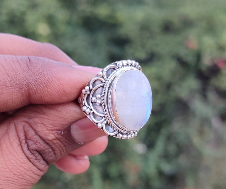 Moonstone Boho Ring Rainbow Moonstone Sterling Silver Ring statement ring free shipping ring minimalist handmade jewelry gift bestseller image 5