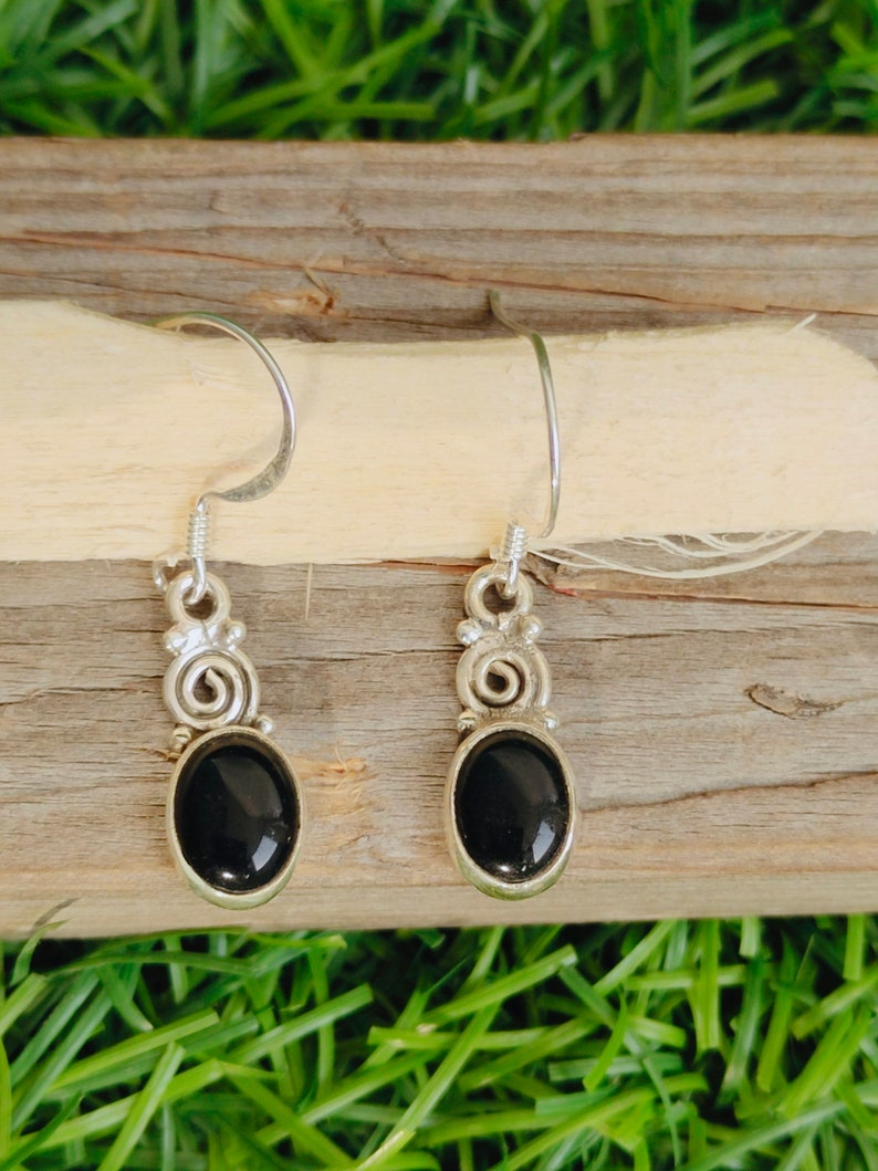 Daily wearable Earrings -In Oval Shape Boho Earrings Gift for Her Love Black Onyx Sterling Silver Black Onyx stone Handmade Earring