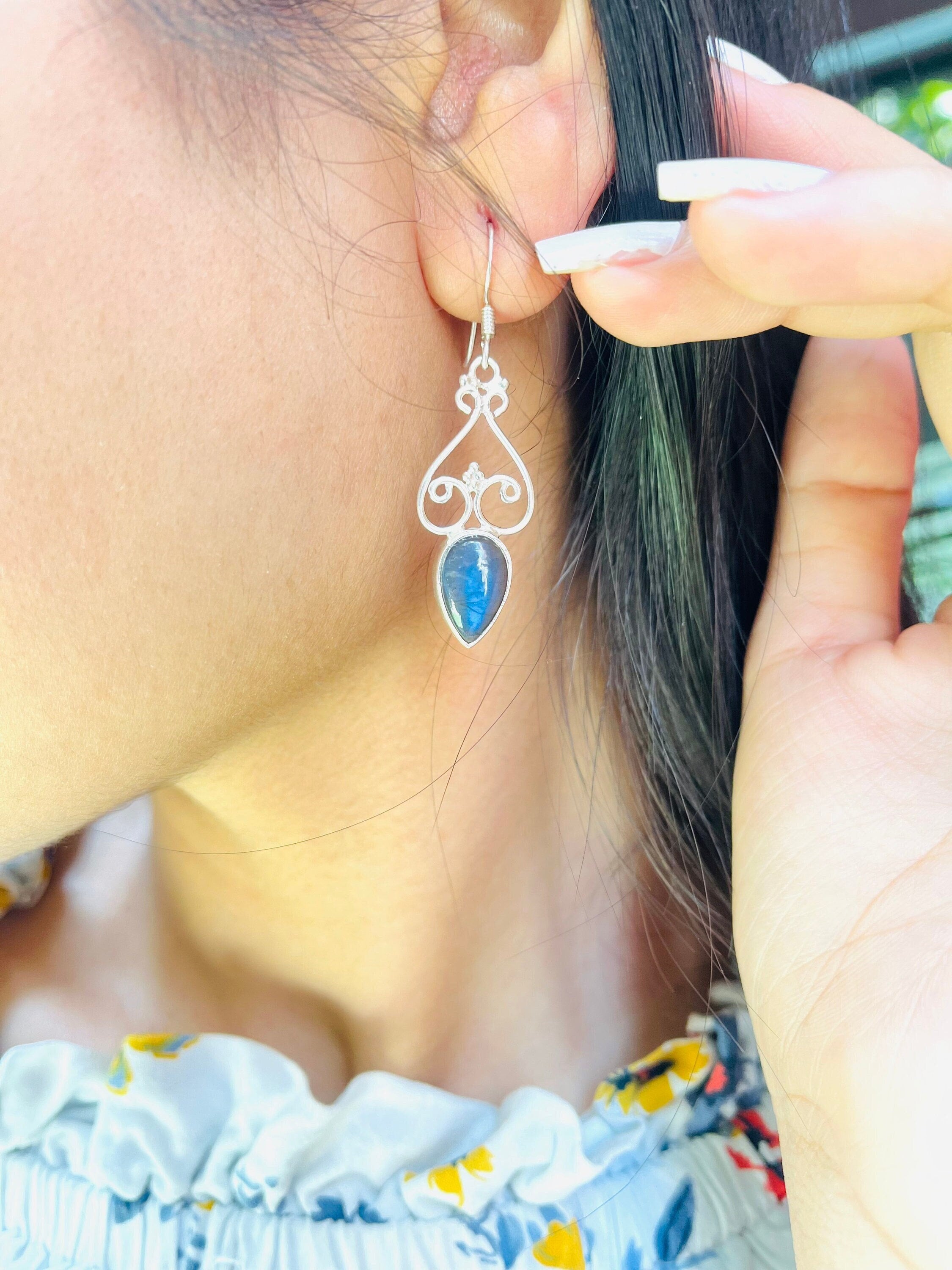 Handmade Sterling Silver Labradorite Pear Earrings: Bezel Set - Etsy