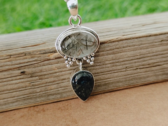 Black Rutile Sterling Silver Pendant: Handmade Boho Jewelry