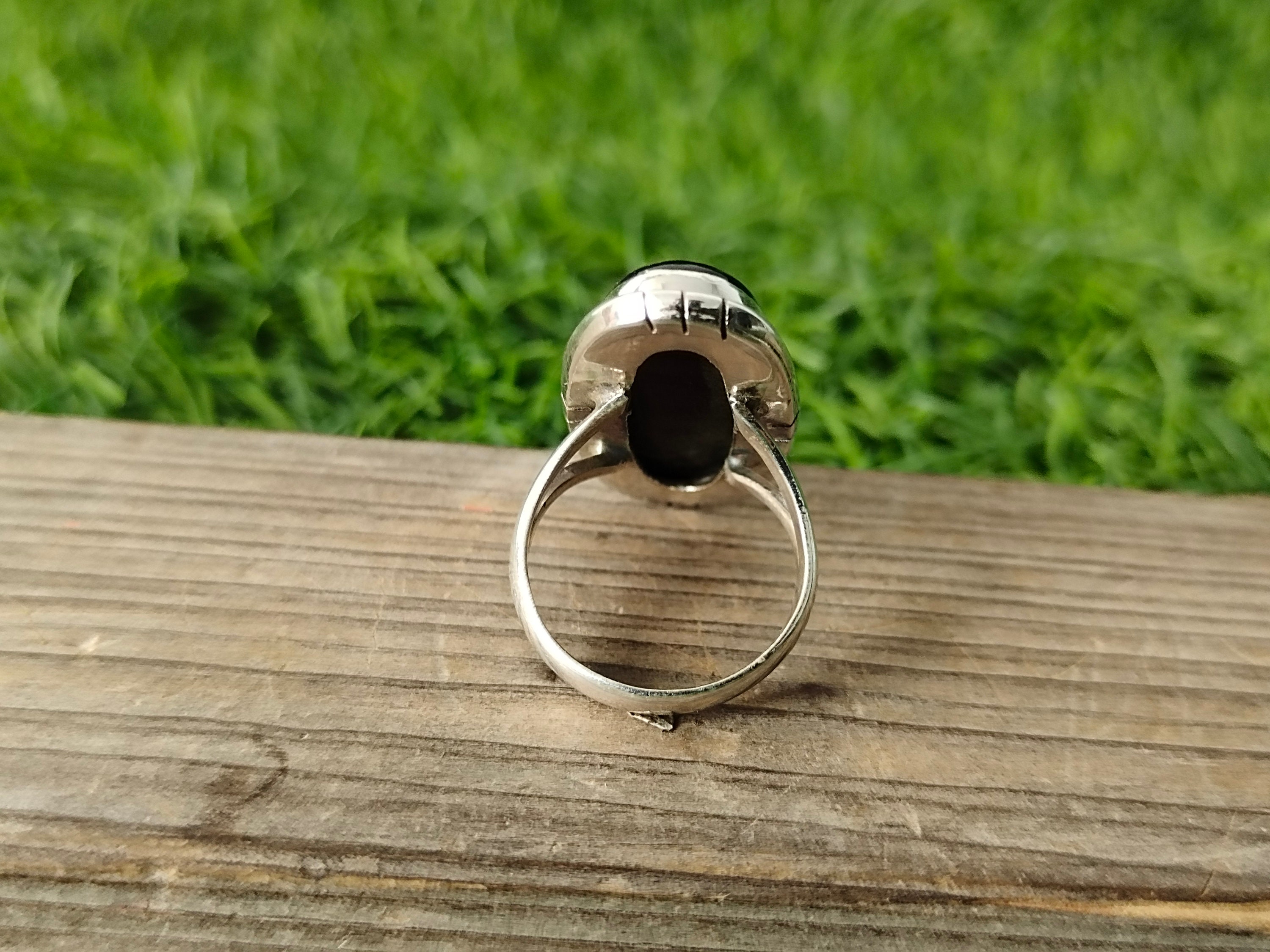 Black Onyx Middle Finger Ring Handmade Silver Bohemian Ring Etsy