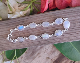 Moonstone bracelet - Silver Beaded Bracelet - Sterling Silver Bracelet - Dainty Silver Bracelet for Women Bracelets - Silver-dainty bracelet