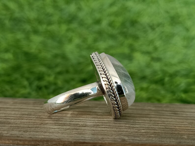 Boho Statement Ring Rainbow Moonstone Sterling Silver Ring Etsy