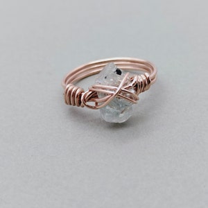 Aquamarine stone sterling silver rose gold plated ring wired ring Raw Gemstone Ring Hand Crafted Bohemian Ring summer gift image 5