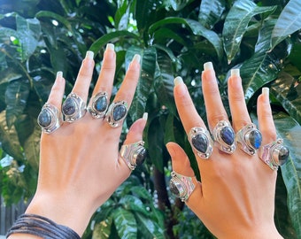 minimalist# summer gift# Boho Statement Ring -Labradorite Sterling Silver Ring -Bohemian Ring- Labradorite gemstone - Rings -Gift for her