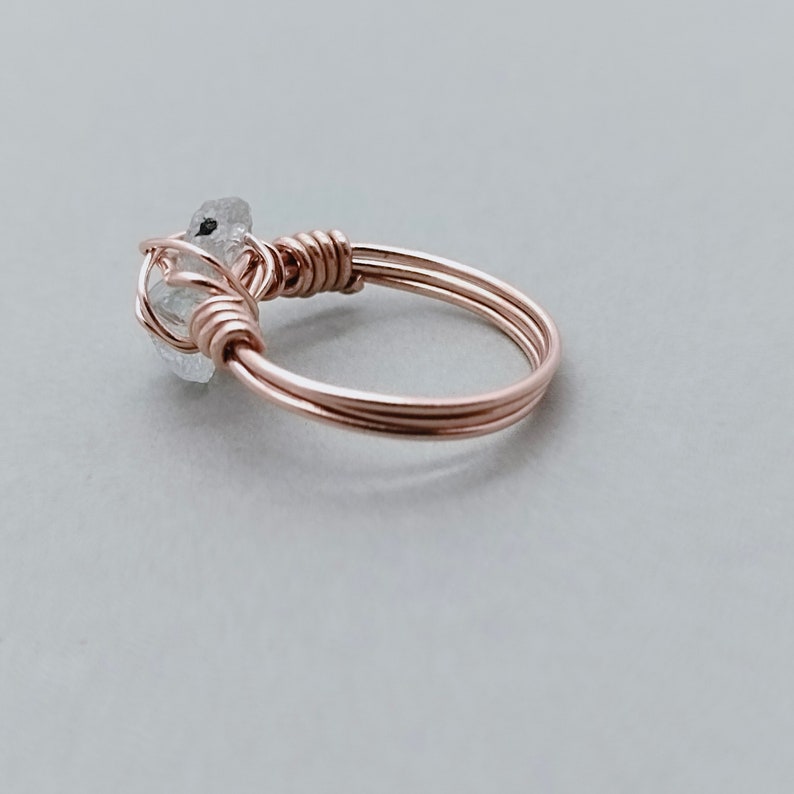 Aquamarine stone sterling silver rose gold plated ring wired ring Raw Gemstone Ring Hand Crafted Bohemian Ring summer gift image 4
