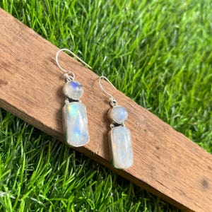 Rainbow Moonstone 925 Sterling Silver Handmade Earring Rainbow Moonstone Oval Shape Silver Earrings  Boho Earrings Gift for Her