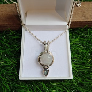 Moonstone & Mystic Quartz Sterling Silver Pendant - Boho Jewelry