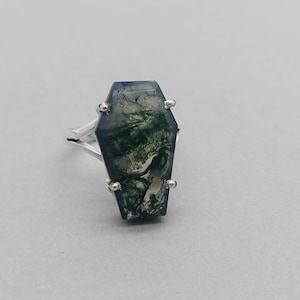 Moss Agate Sterling Silver Ring - Boho Statement Ring - Hand Crafted Bohemian Ring - Bohemian Ring -  Moss Agate Ring - Rings - Gift for her