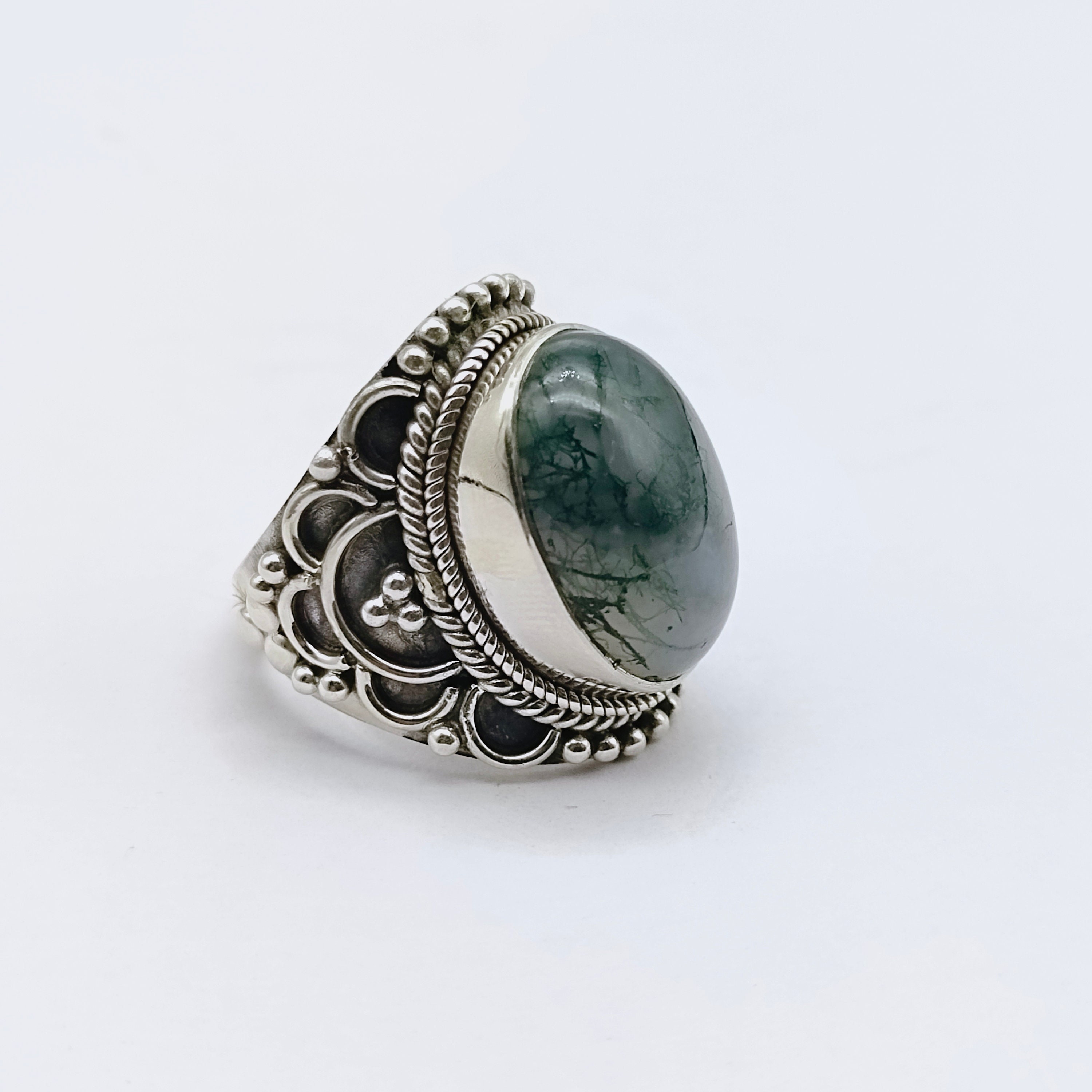 Moss Agate Sterling Silver Ring Boho Statement Ring Hand - Etsy