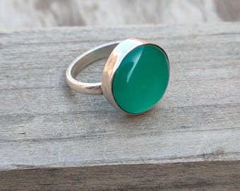 Boho Statement Ring - Green Onyx Sterling Silver Ring - Hand Crafted Bohemian Ring-Bohemian Ring - Green Onyx  - Rings -Gift for