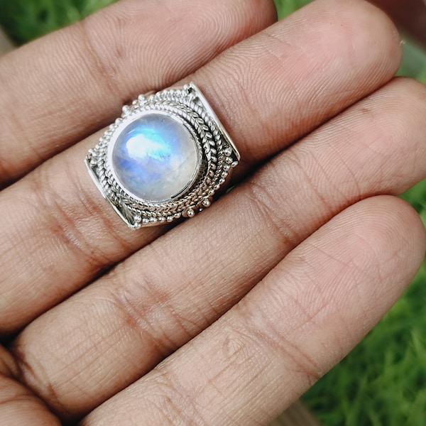Moonstone Boho Statement Ring - Moonstone Silver Ring - Hand Crafted Bohemian Ring-Bohemian Ring -big Size Ring - Rings - Gifts for her
