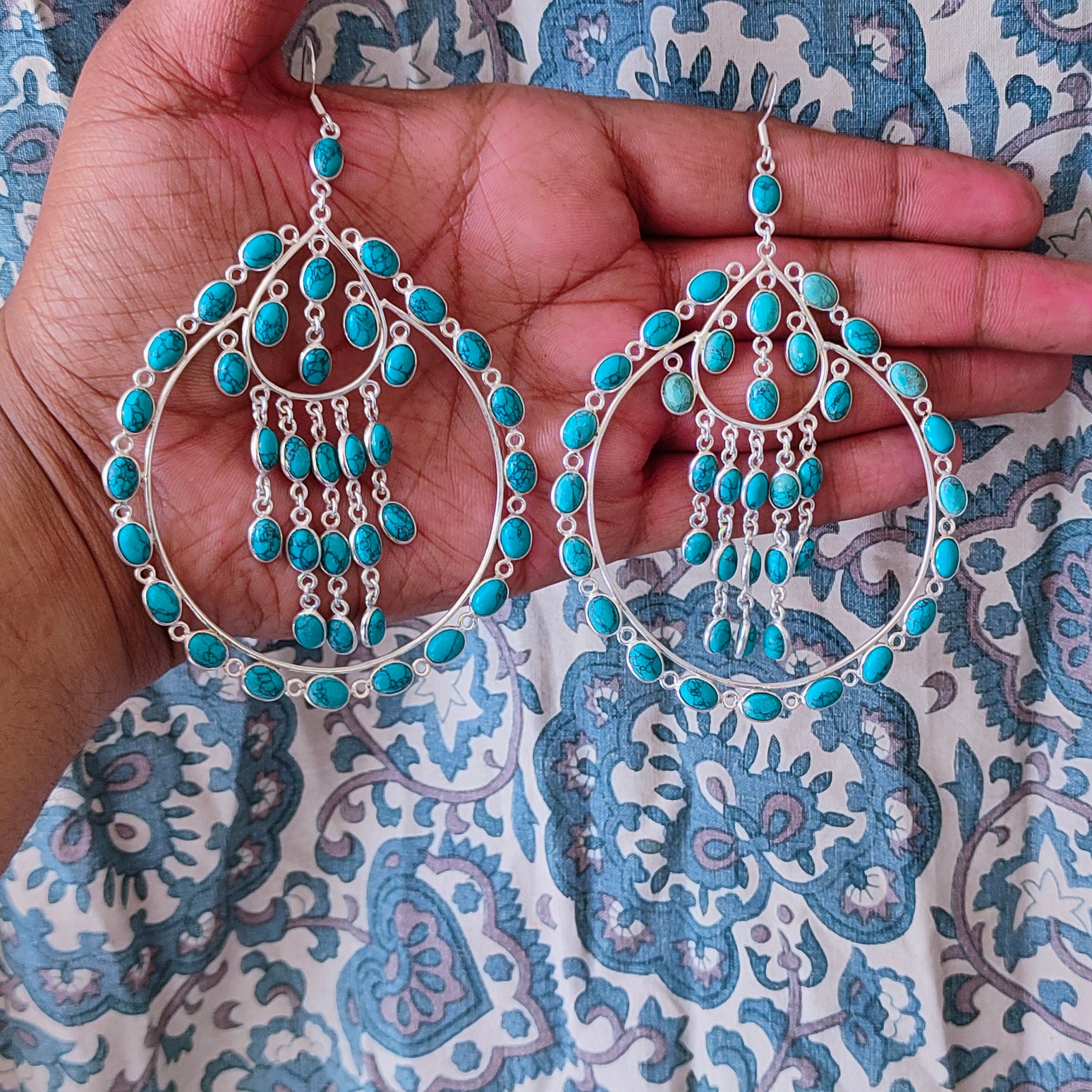 Big Size Hoop Earrings Turquoise Big Dangle Earrings Etsy