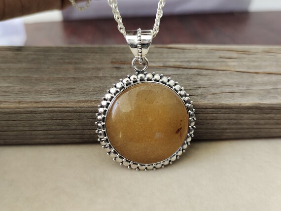 Yellow Lace Agate Pendant: Sterling Silver Boho Jewelry Gift