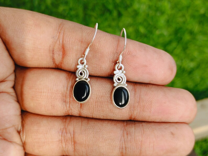 Daily wearable Earrings -In Oval Shape Boho Earrings Gift for Her Love Black Onyx Sterling Silver Black Onyx stone Handmade Earring