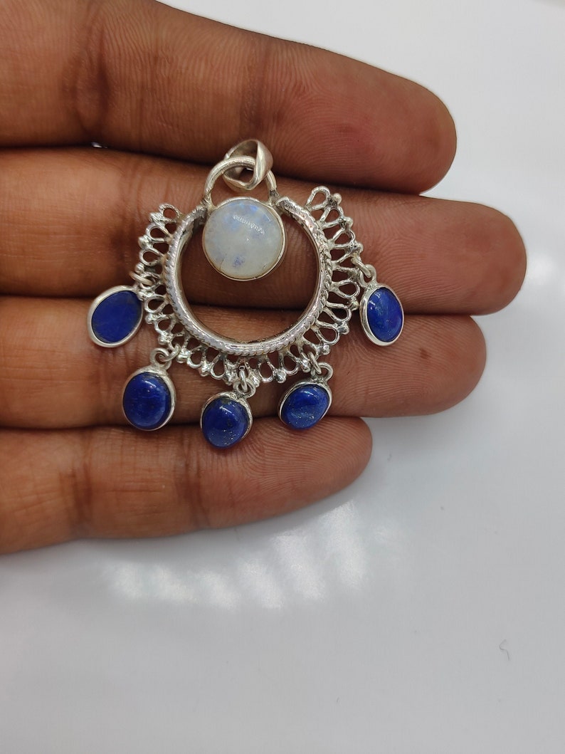 Rainbow Moonstone Pendant with lapis Stone bells Gorgeous Handmade Rainbow Moonstone Pendant Boho Pendant Gift for Her