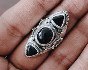 Natural Black onyx Silver ring , 925 Sterling Silver ring , Triple Stone Ring , 925 Sterling Silver Ring, Gemstone Ring,Silver Jewelry,Rings
