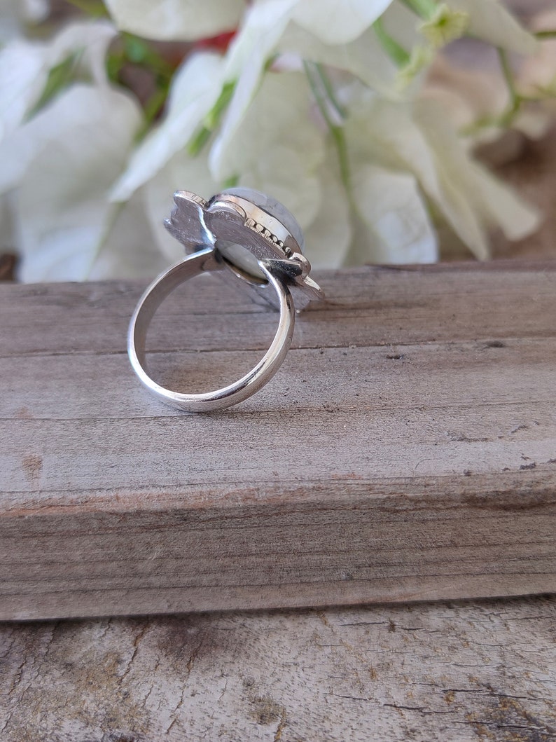 Rings -Gift for her Rainbow Moonstone Boho Ring Rainbow Moonstone Sterling Silver Ring Hand Crafted Bohemian Ring-Bohemian Ring