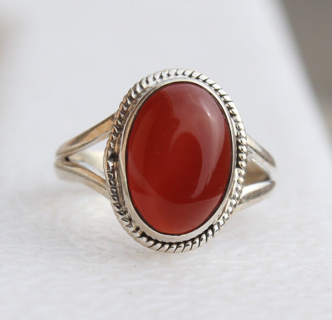 Boho Statement Ring Red Jade Sterling Silver Ring Hand - Etsy