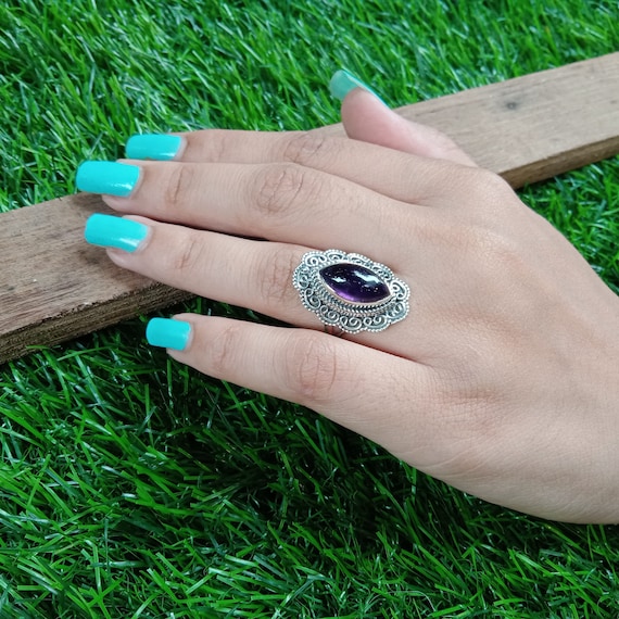 Anello Boho Donna In Argento Sterling 925 | Pietre Preziose Naturali Onice, Ambra, Corniola E Ametista, Fatto A Mano