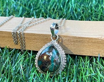 Handgemachte Tropfen Türkis Anhänger: Sterling Silber Boho Schmuck