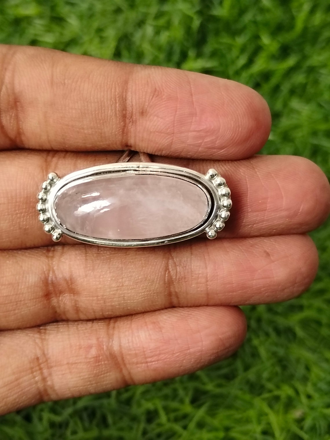 Bague du majeur en quartz rose bague boho en argent