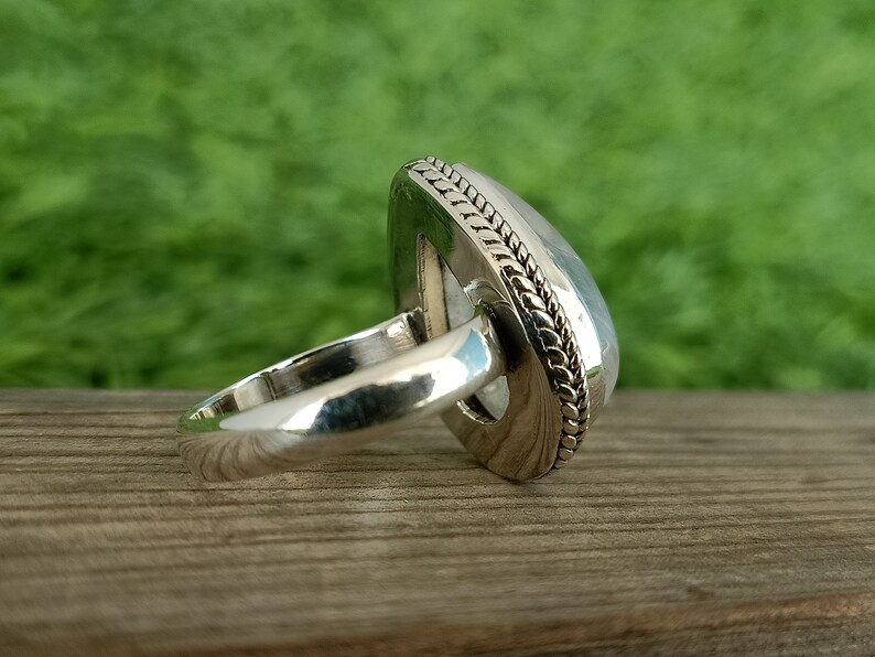 Boho Statement Ring Rainbow Moonstone Sterling Silver Ring Etsy