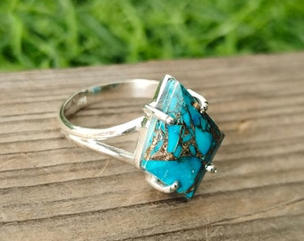 composite Turquoise  Gemstone Boho  Ring - 925 Sterling Silver Ring - Turquoise  Ring - Bohemian Ring - Turquoise ring- Rings - Gift for