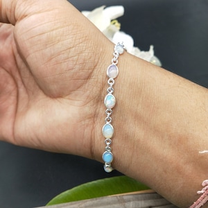 Opal Gemstone Silver bracelet - Silver Beaded Bracelet - 925 Silver Bracelet - Dainty Silver Bracelet for Women Bracelets-Silver,Opal stone