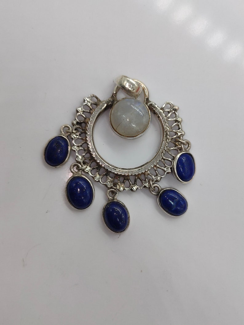 Rainbow Moonstone Pendant with lapis Stone bells Gorgeous Handmade Rainbow Moonstone Pendant Boho Pendant Gift for Her