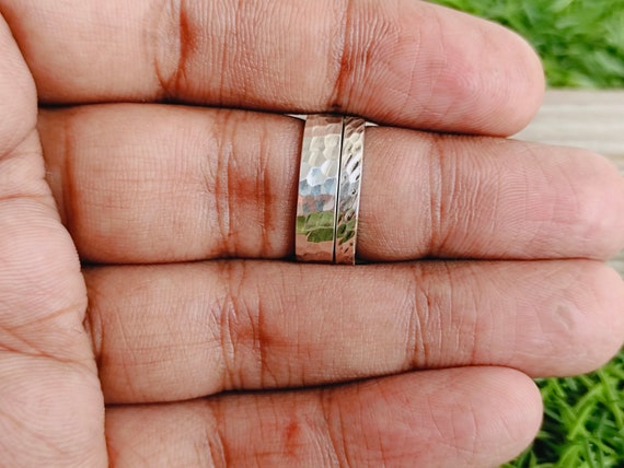 Bague Tournante Double Anneau En Argent Massif - Taille 53, Occasion En Très Bon état