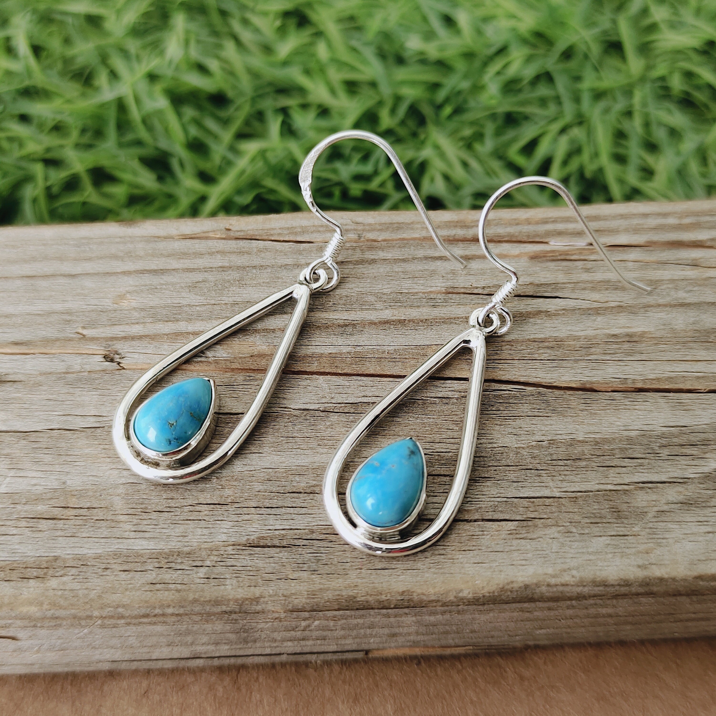 Boucles D'oreilles Puces En Argent Massif 925 Avec Pierre Turquoise 10mm