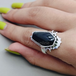 Black Onyx Coffin Shape Boho Statement Ring -Black Onyx - Hand Crafted Coffin Shape Ring -Bohemian Ring Black Onyx Ring -Rings -Gift for her