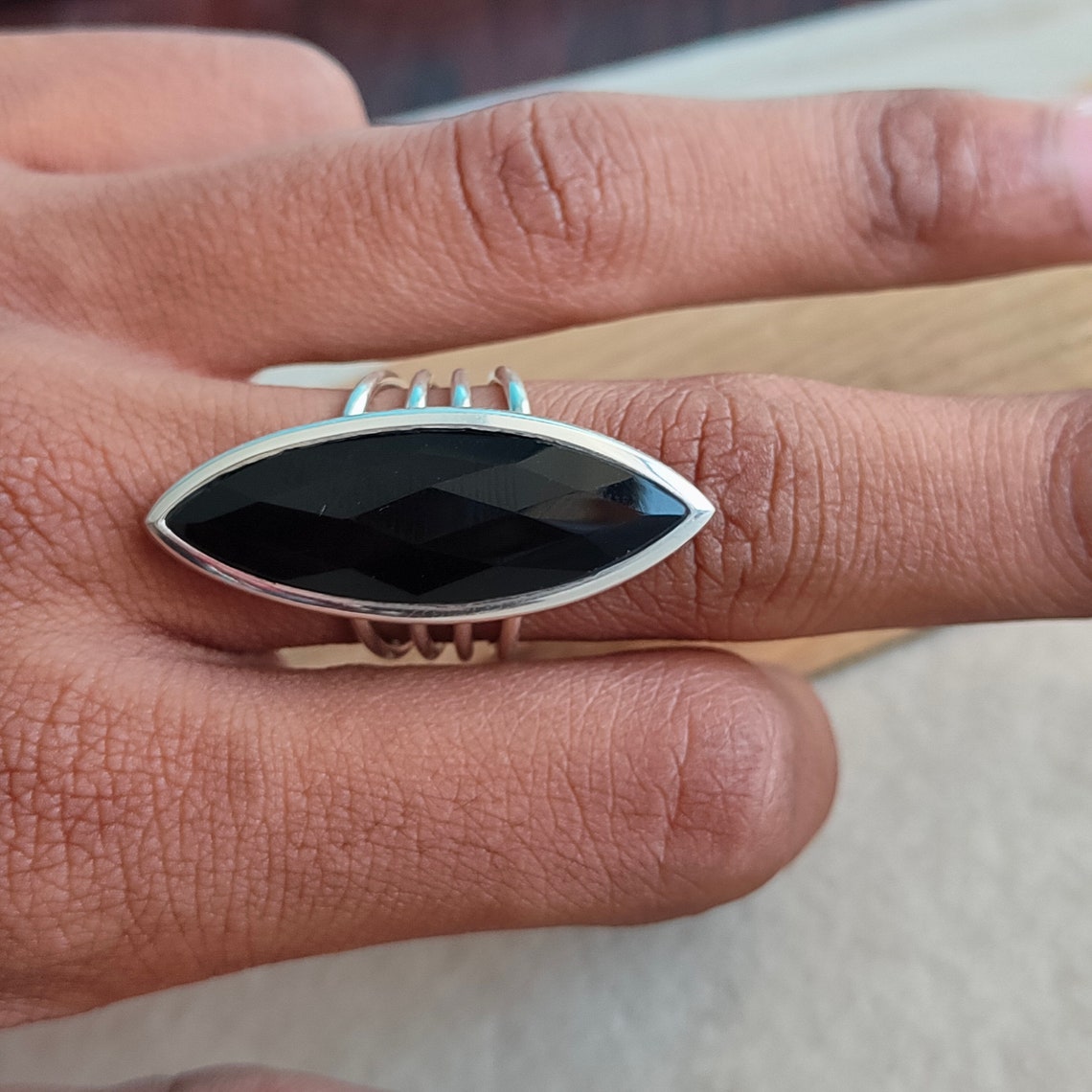 Black onyx middle finger ring handmade silver bohemian ring | Etsy