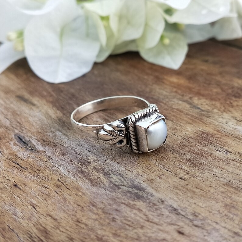 Boho Statement Ring Pearl Sterling Silver Ring Handmade Etsy