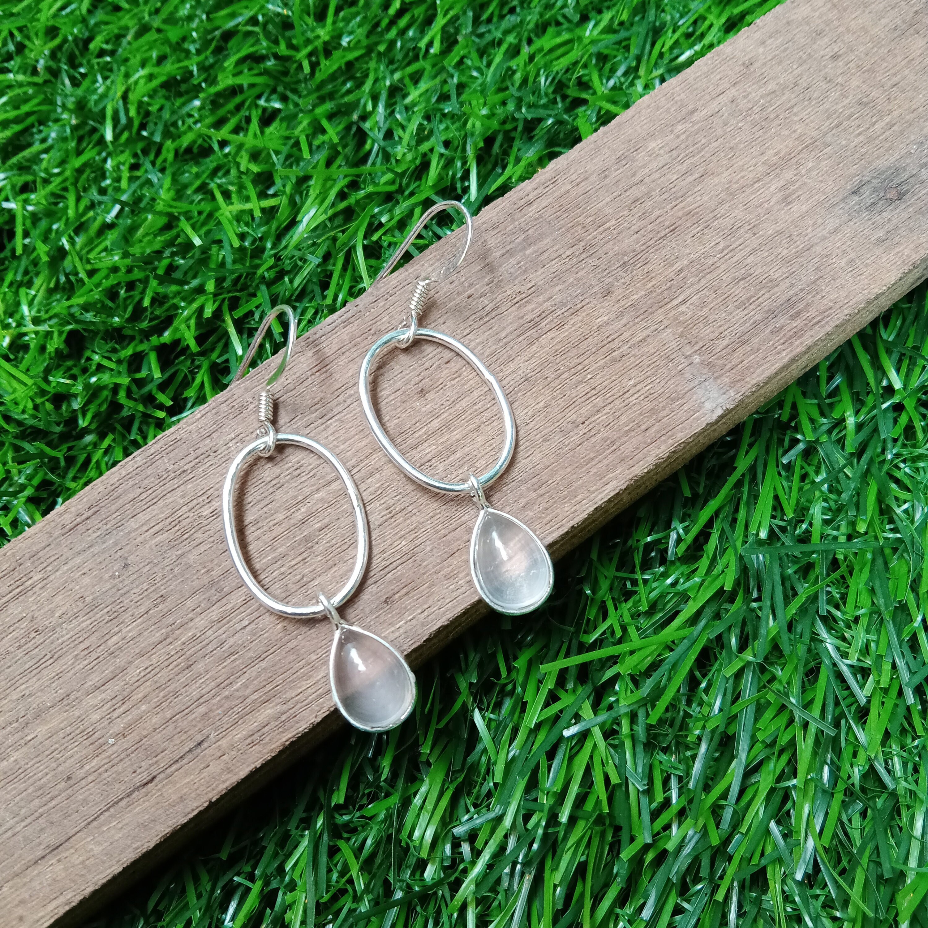 Rose Quartz Sterling Silver Handmade Earring | Rose Quartz Stone | Circle Shape | Silver Earrings | Boho Earrings Gift for Her