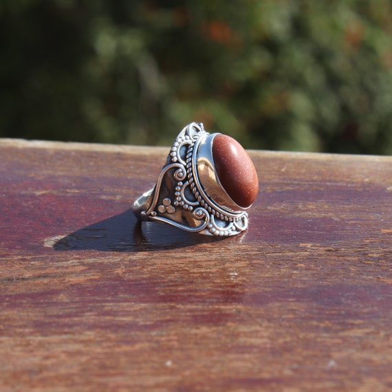 Boho Statement Ring sun Stone Sterling Silver Ring Hand Crafted
