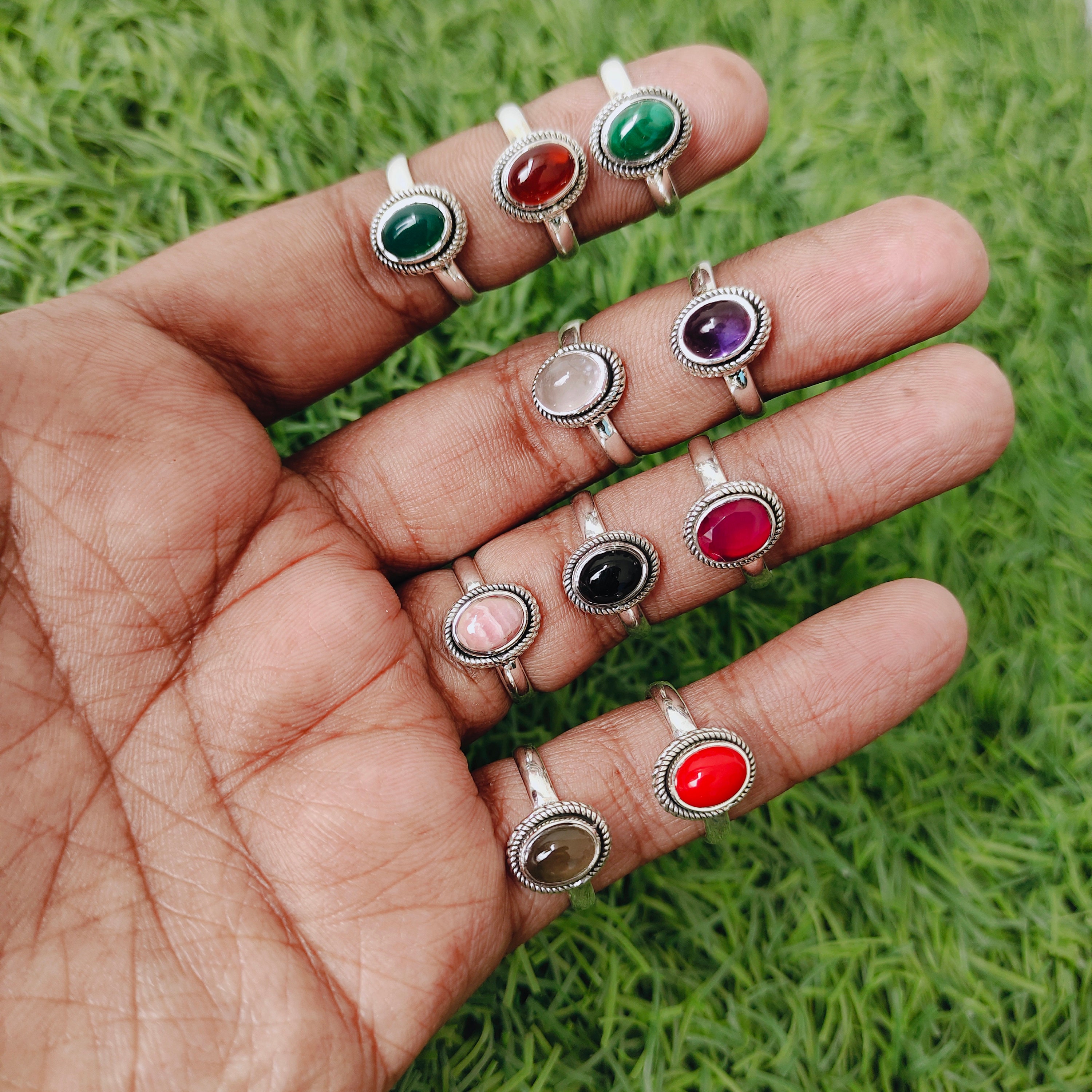 Koral Jewelry Garnet Oval Ring - 925 Sterling Silver Vintage Boho Style (US Sizes 6-9) - View #4