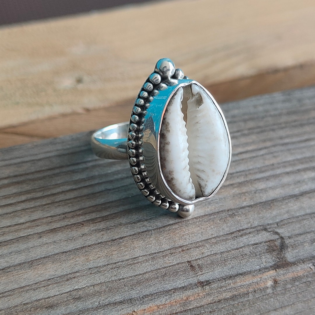 Shell 925 Ring Cowrie Shell 925 Sterling Silver Ring - Boho Jewelry - Etsy