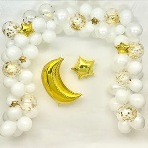 Sweet Moon 16-Feet Crescent and Star Balloon Garland Set- Baby Shower, Birthday, Bridal Shower. Eid, and Ramadan Decoration (White)