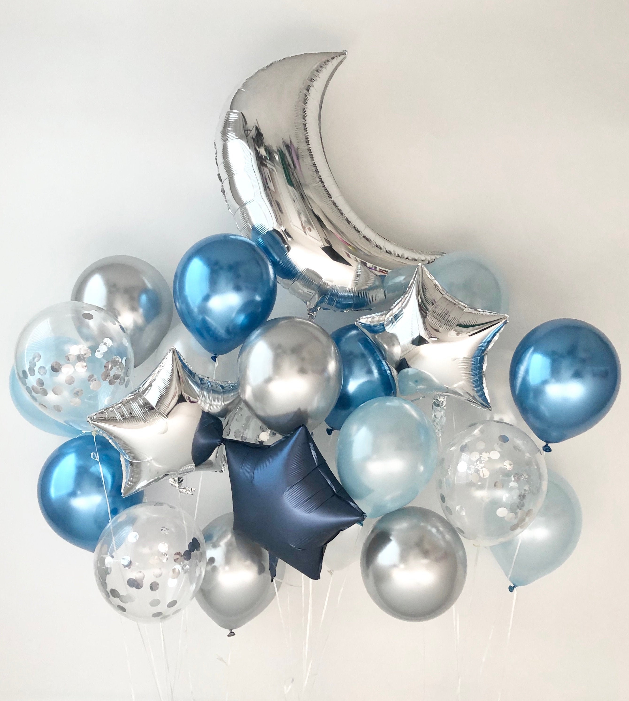 Metallic Gray Sweet Moon 24 Piece Moon and Star Balloons Bouquet